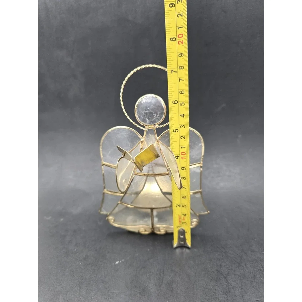 Capiz Shell Angel Tea Light Candle Holder Set Of 3 Gold Tone Wire Harp Book